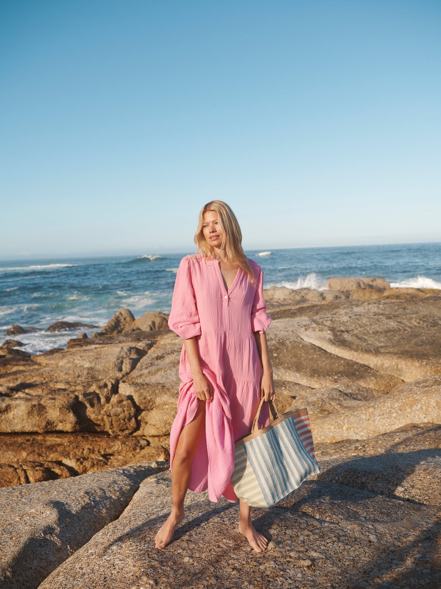 Marina double cloth cotton tiered dress - Pink