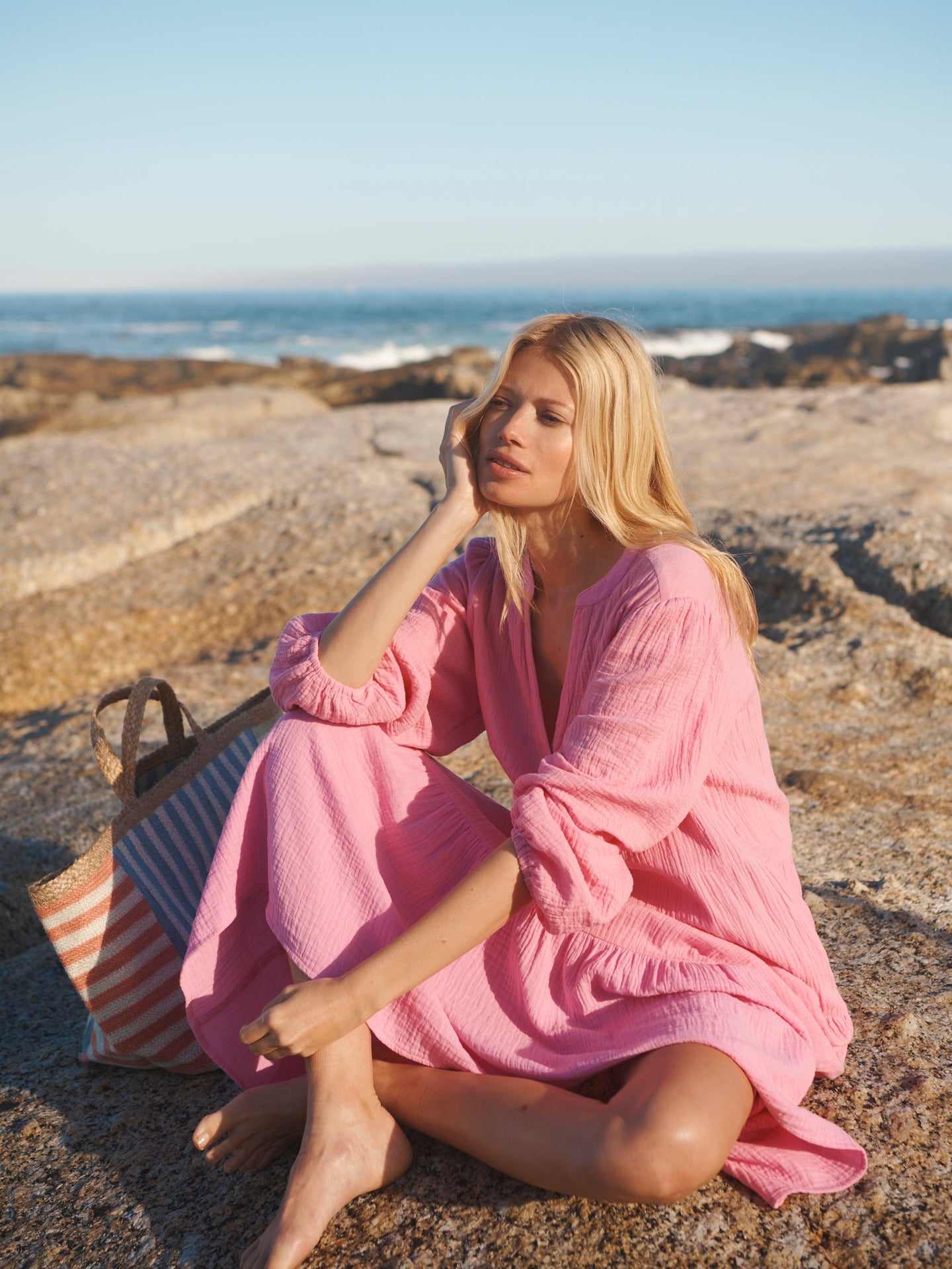 Marina double cloth cotton tiered dress - Pink