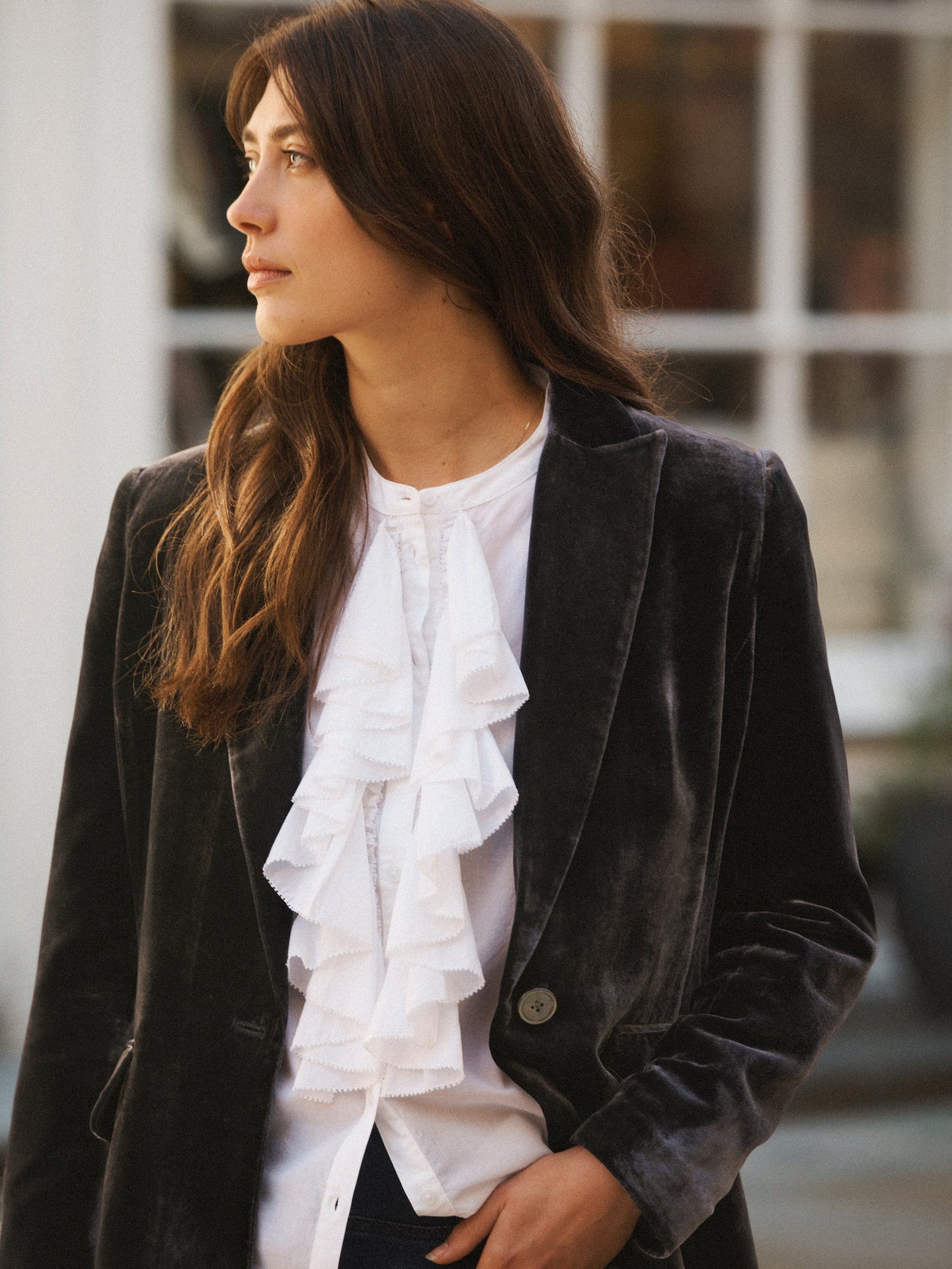 Suzie cotton frill shirt - White