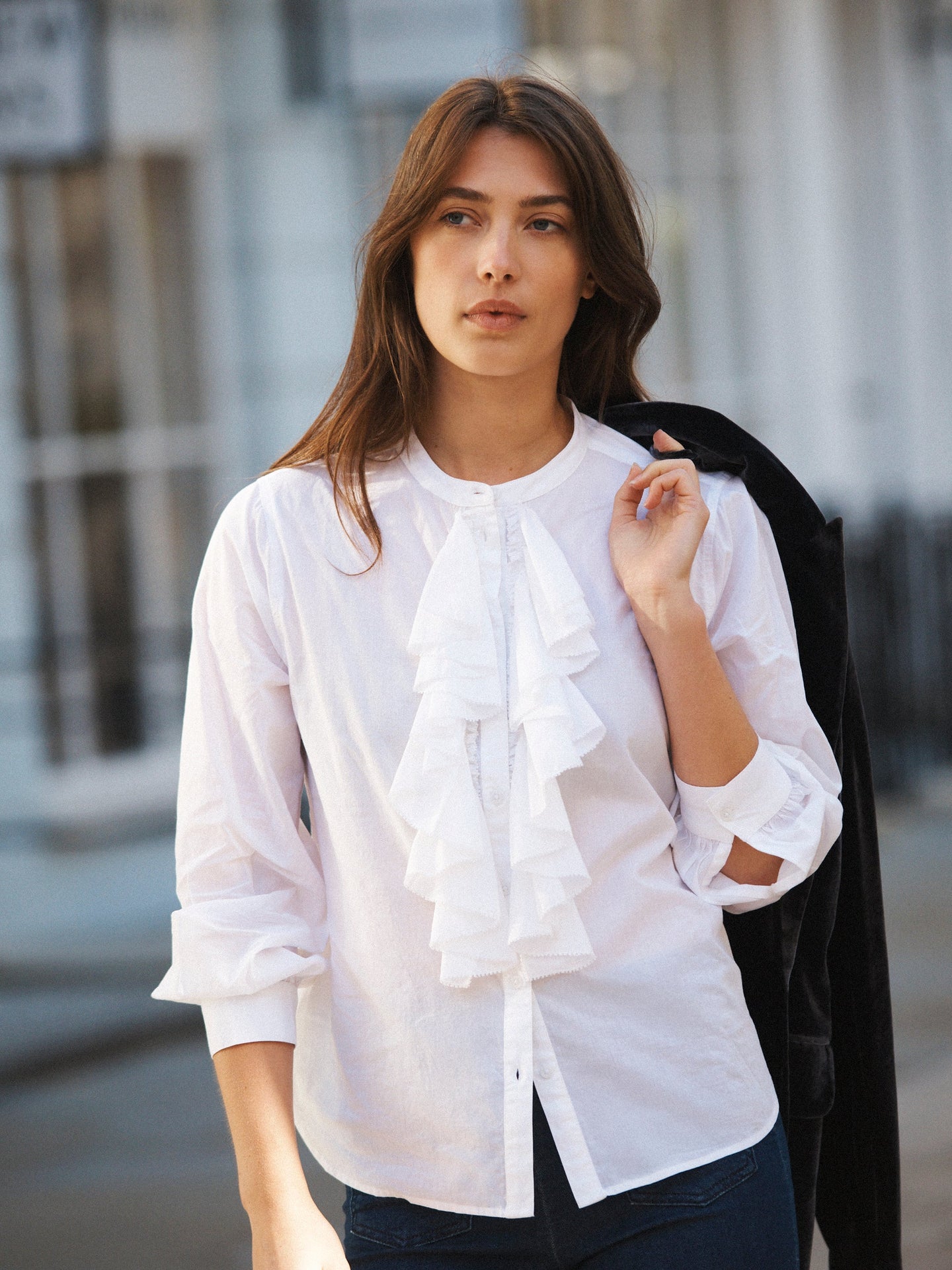 Suzie cotton frill shirt - White