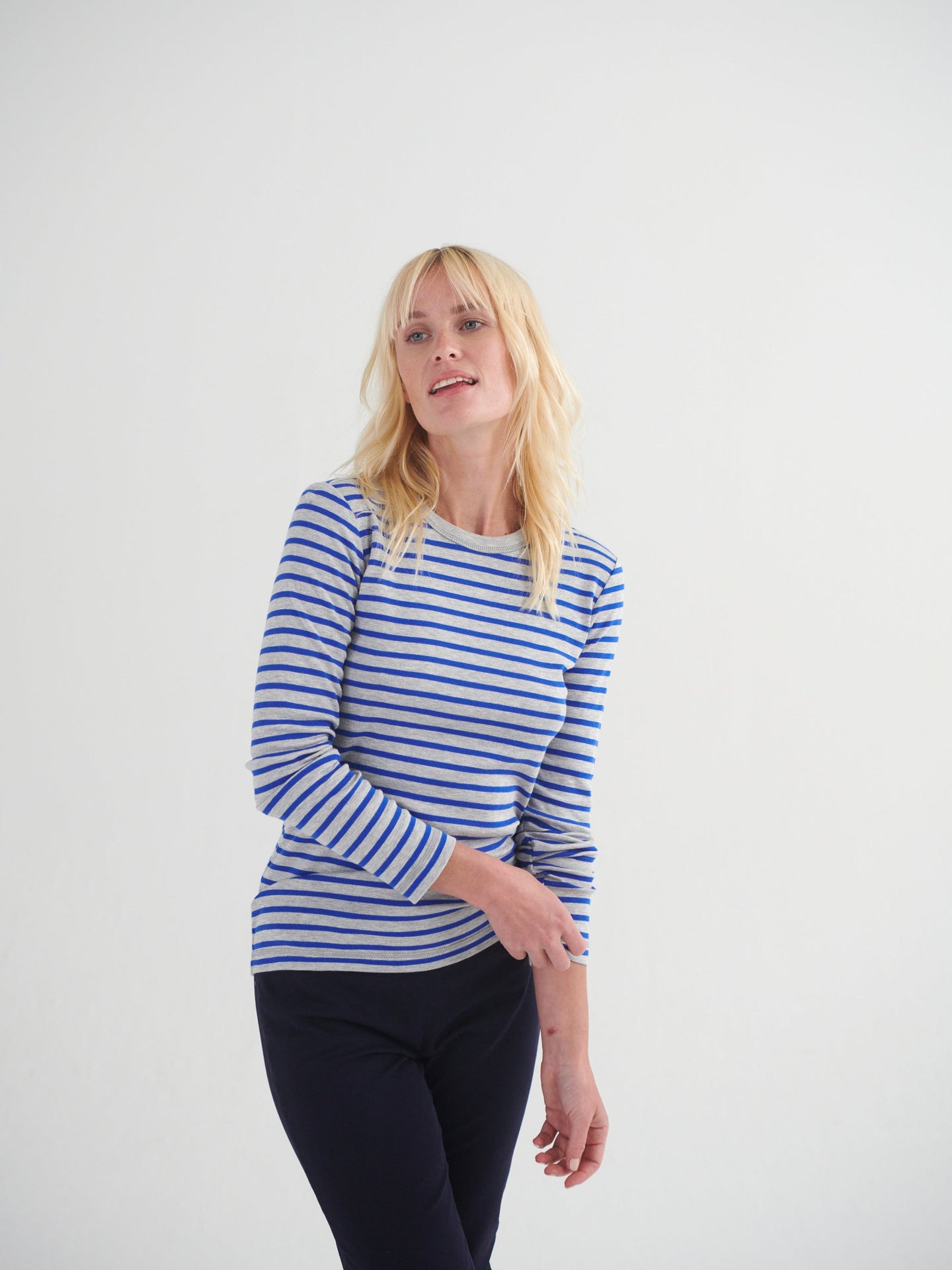 Billie cotton rib stripe t-shirt - Cobalt/Grey