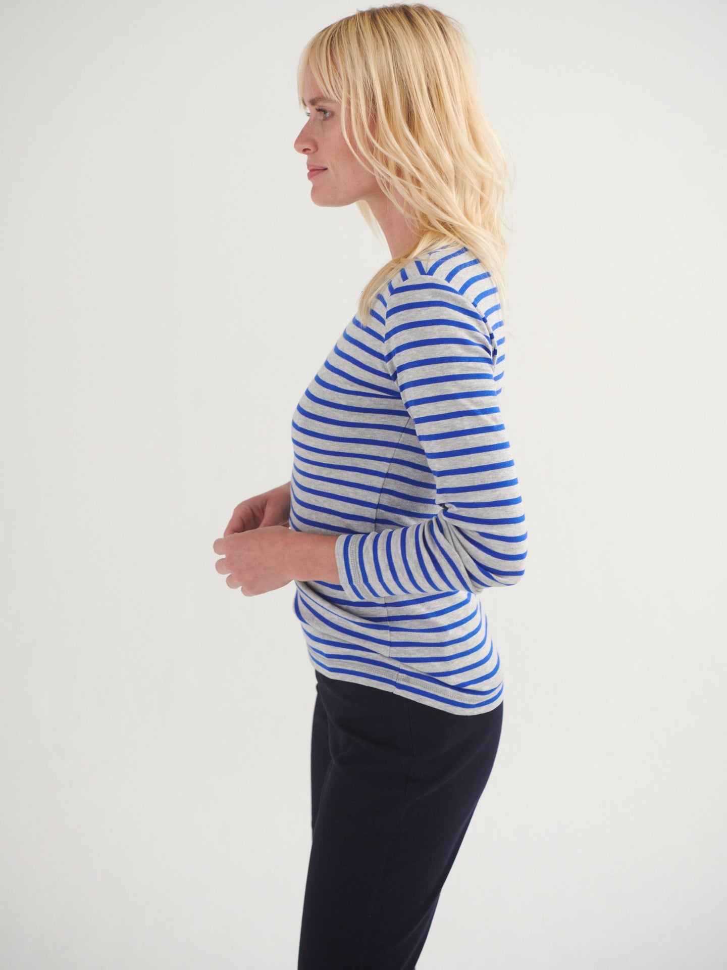 Billie cotton rib stripe t-shirt - Cobalt/Grey