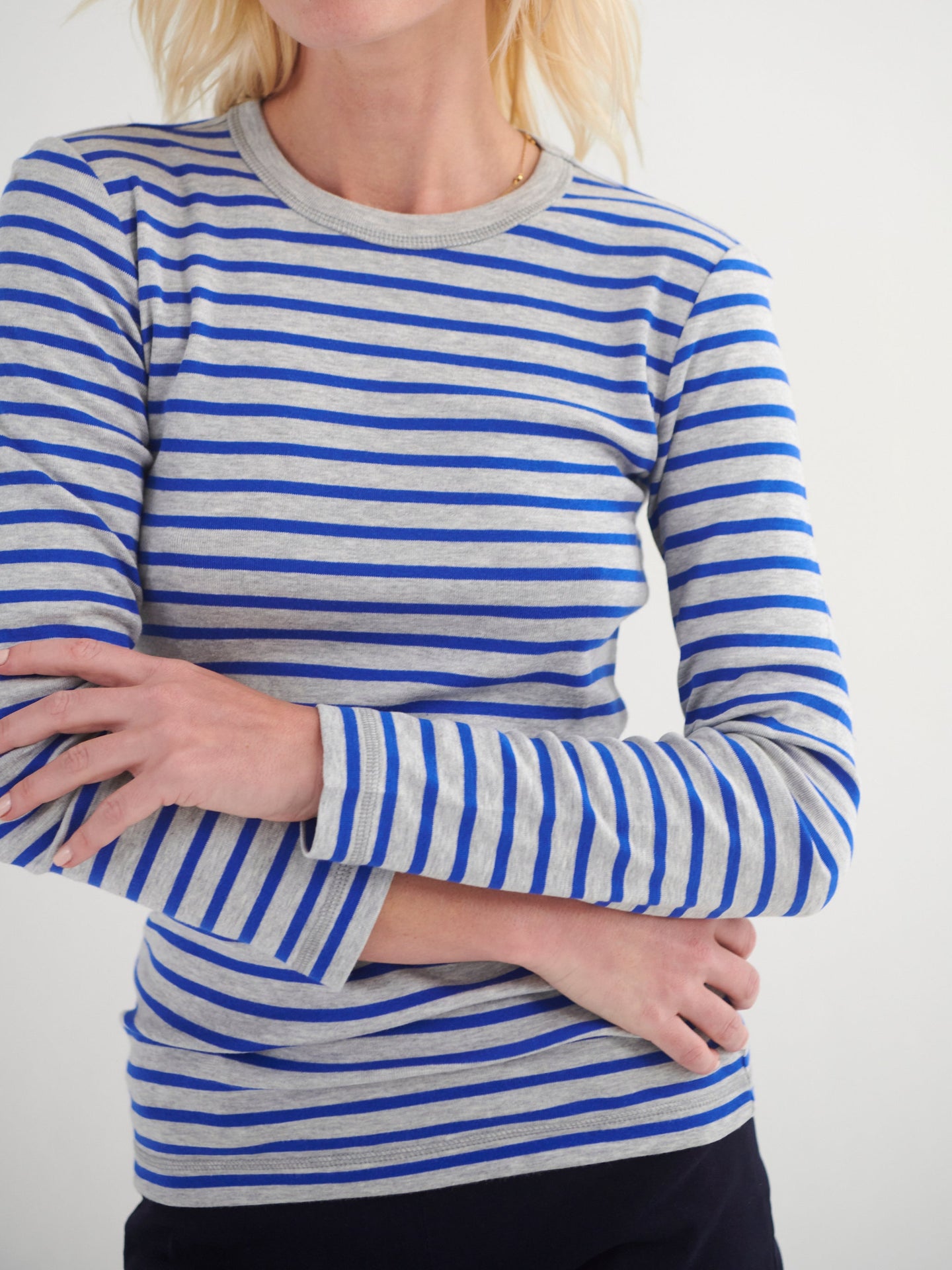 Billie cotton rib stripe t-shirt - Cobalt/Grey