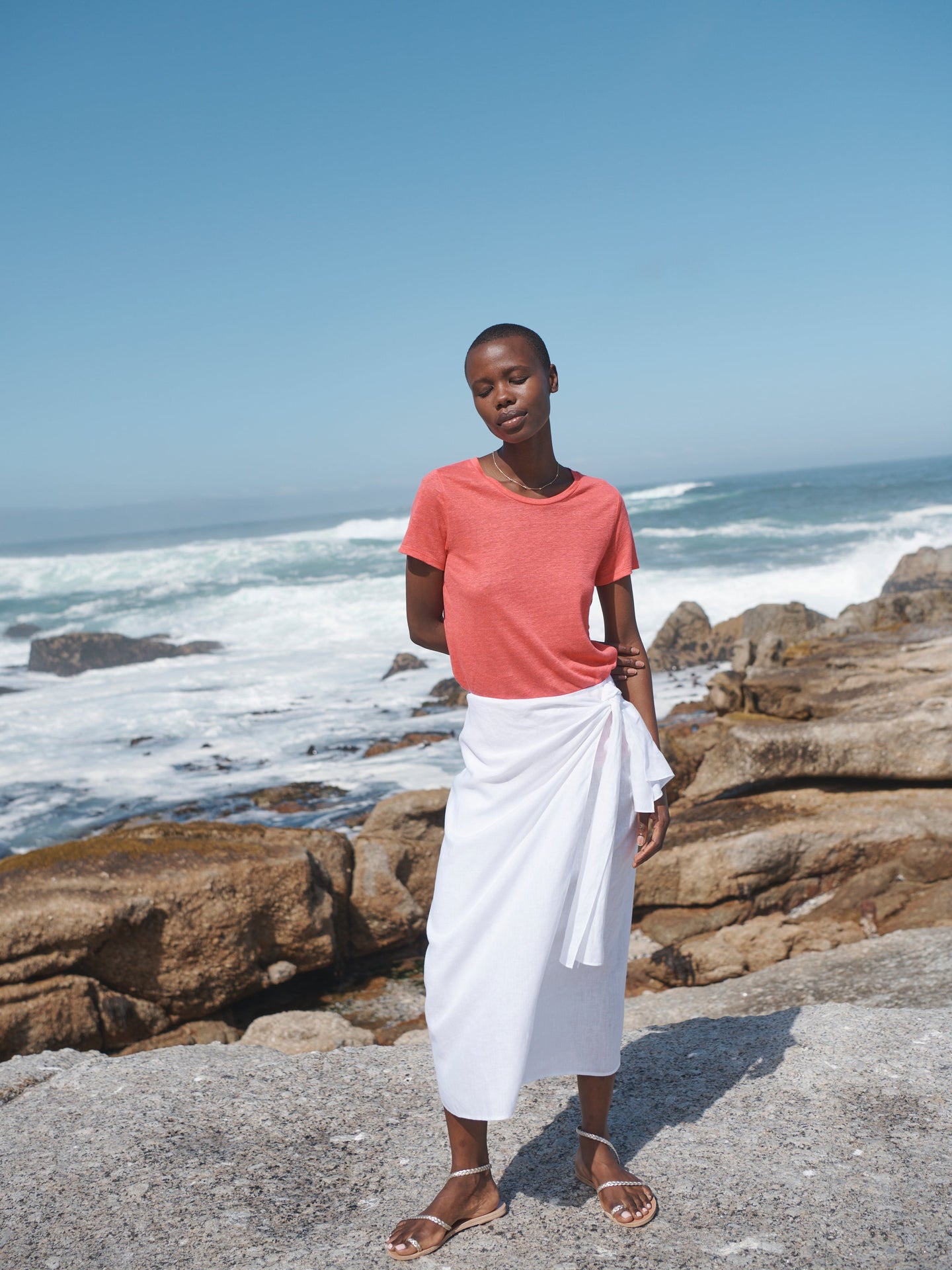 Himari linen wrap skirt - White