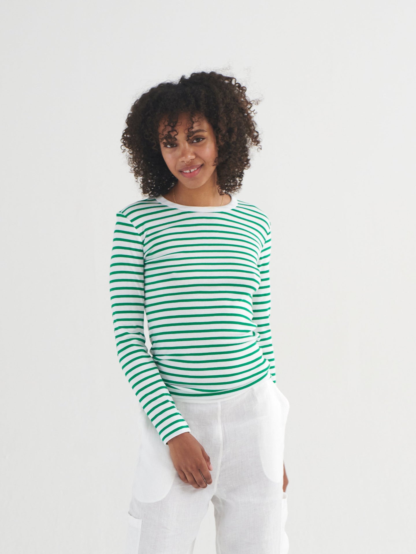 Billie cotton rib stripe t-shirt - Emerald/White