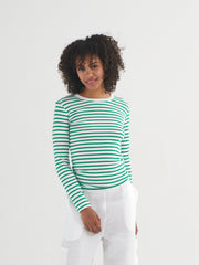 Billie cotton rib stripe t-shirt - Emerald/White