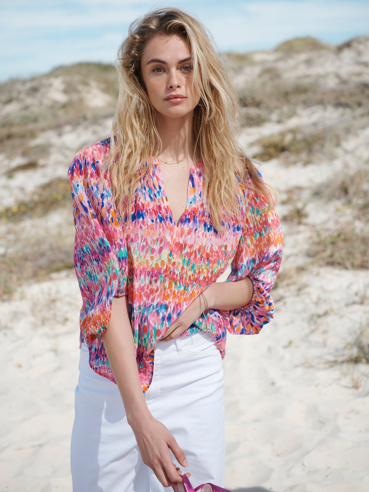 Luna silk watercolour splash shirt