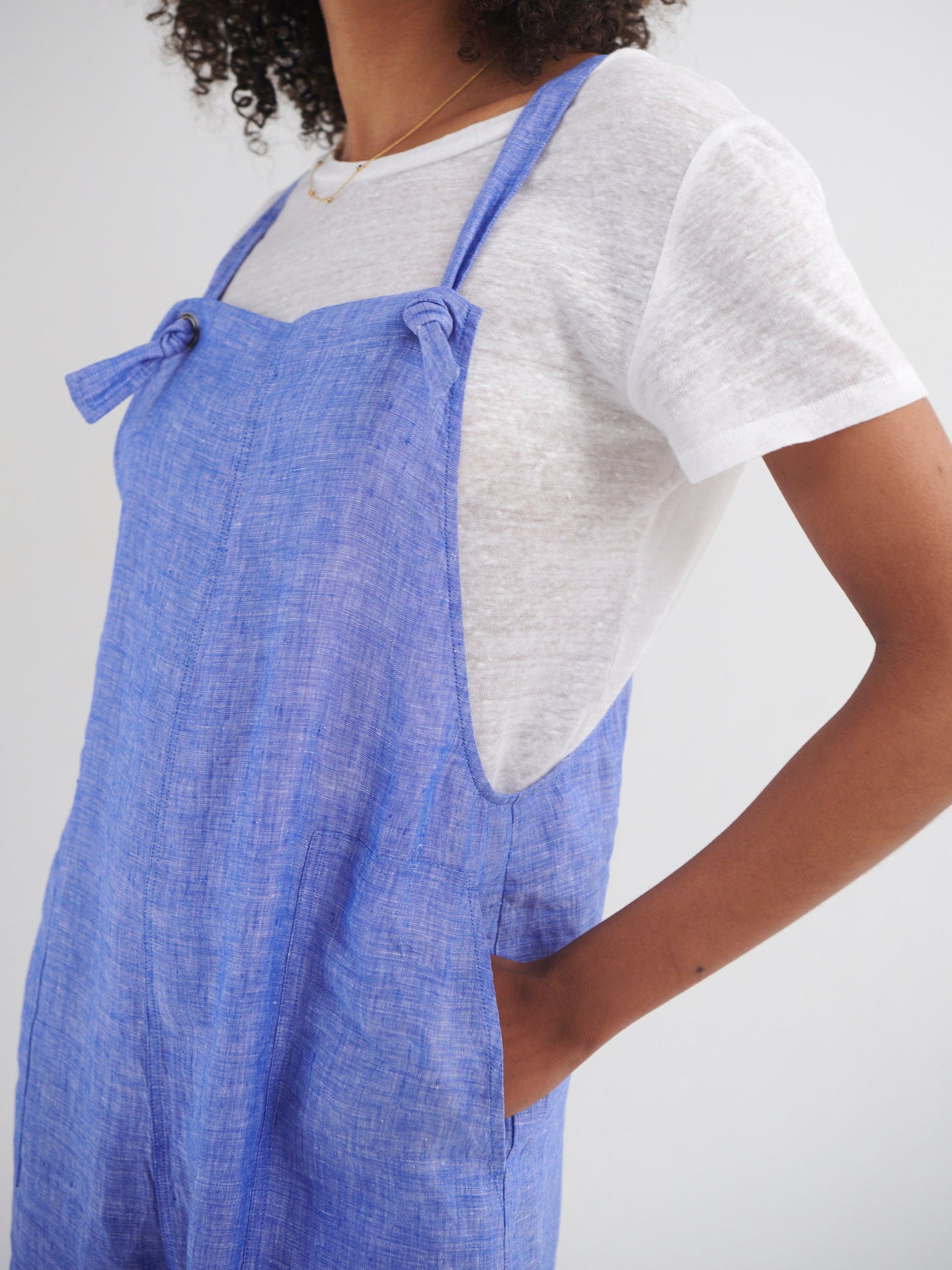 Carrie linen dungaree - Bright Blue