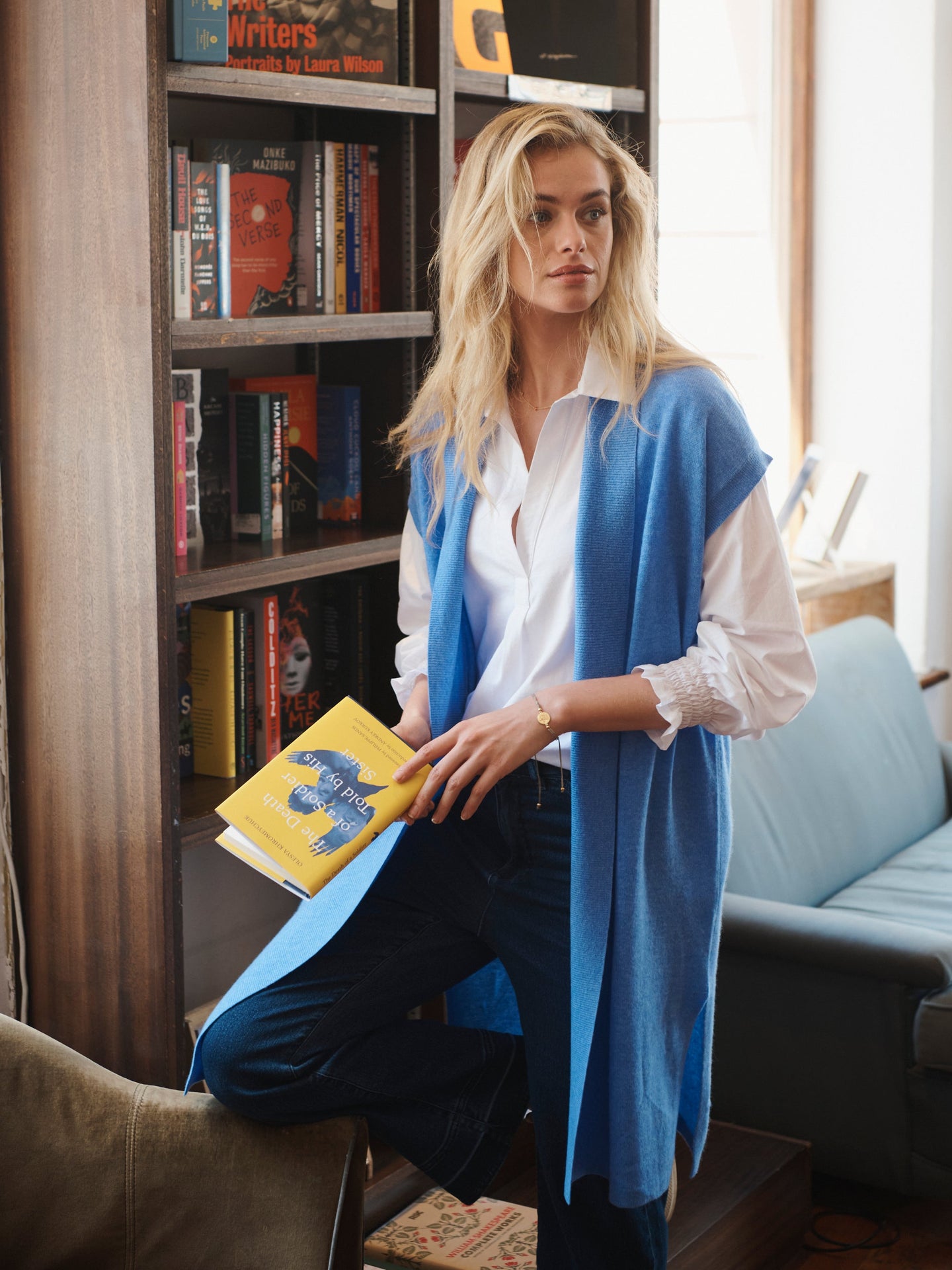 Sleeveless Suzie cashmere cardigan - Heathered Bluebell