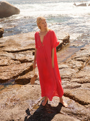 Verity gauze linen v neck dress - Geranium