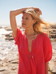 Verity gauze linen v neck dress - Geranium