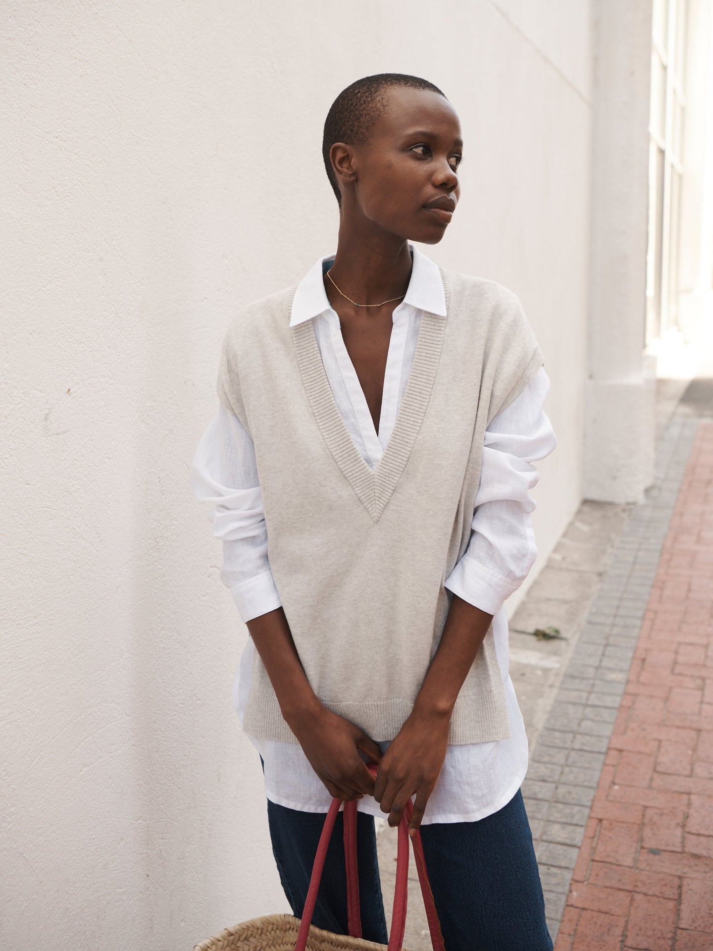 New Willow v-neck tank - Soft Grey