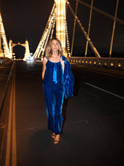 Lettie silk blend velvet jumpsuit - Lapis Blue