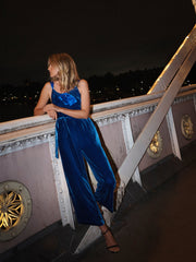 Lettie silk blend velvet jumpsuit - Lapis Blue
