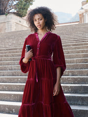 Ana silk blend velvet tiered dress - Hot Pink