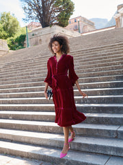 Ana silk blend velvet tiered dress - Hot Pink