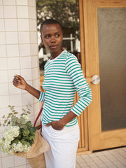 Billie cotton rib stripe t-shirt - Emerald/White