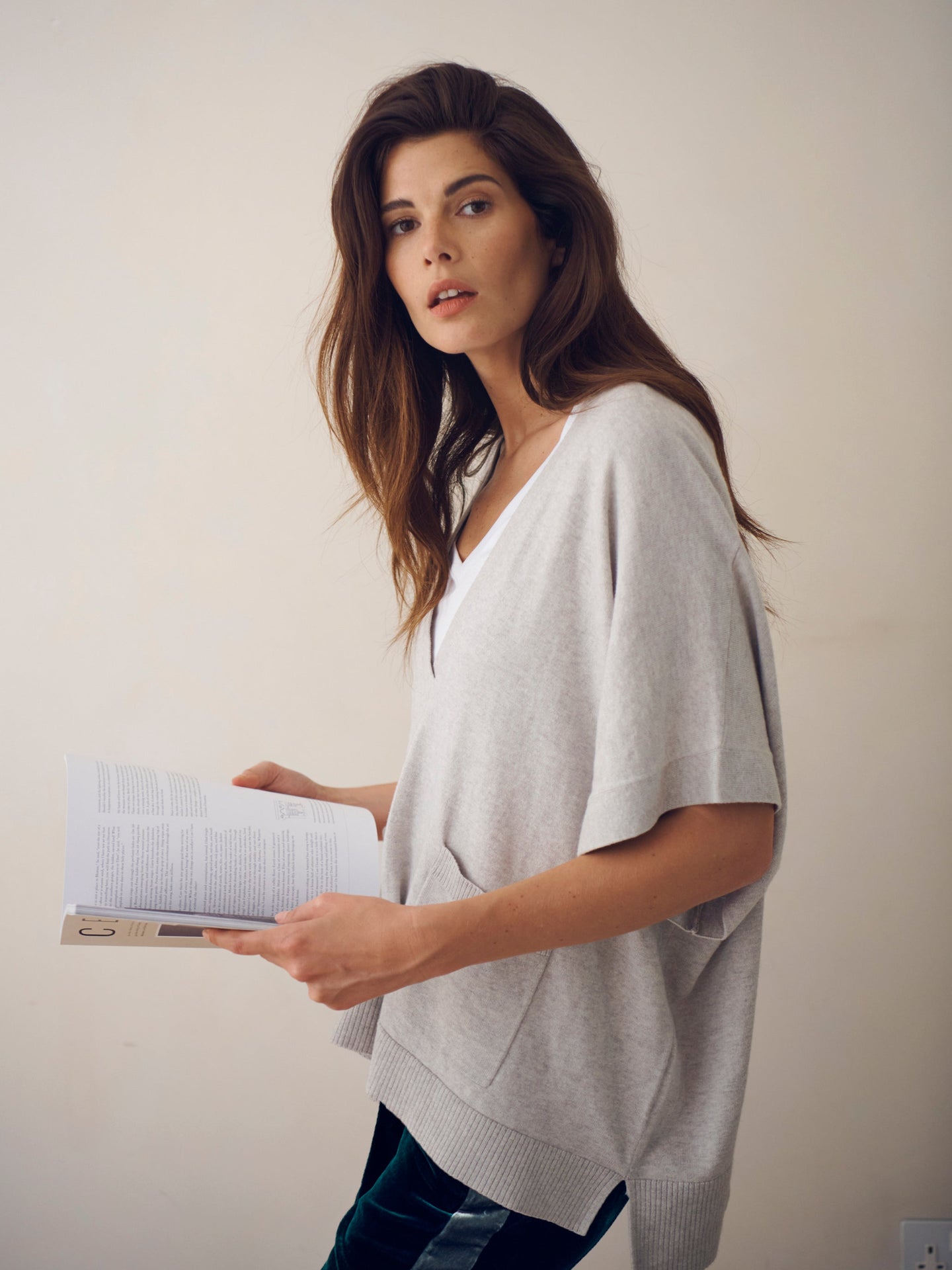 Vanessa cotton cashmere poncho - Light Grey