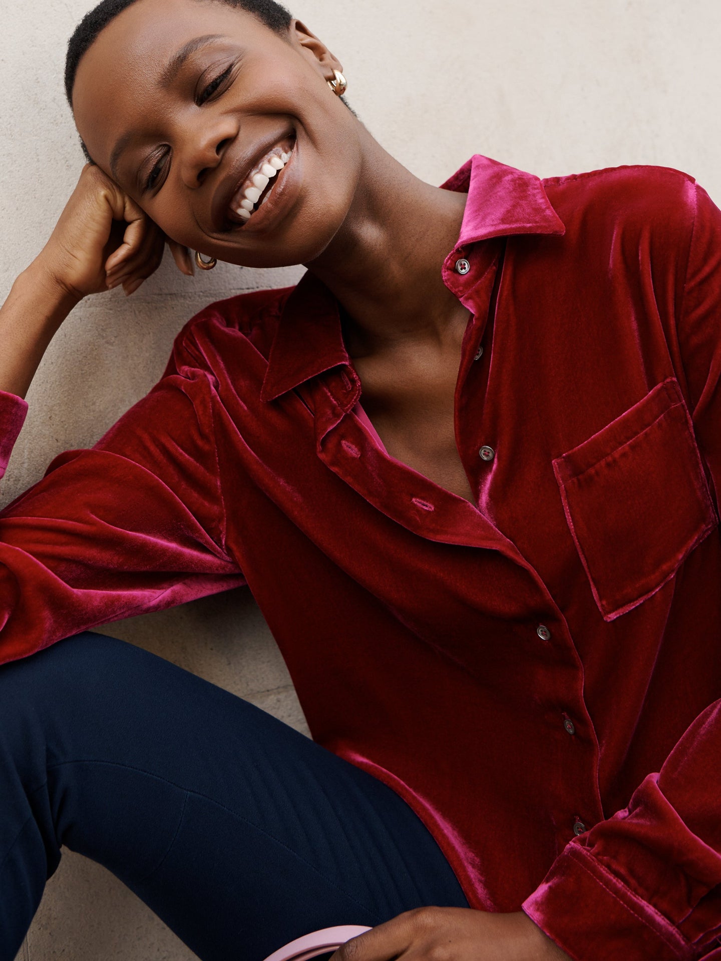 Patti silk blend velvet shirt - Hot Pink