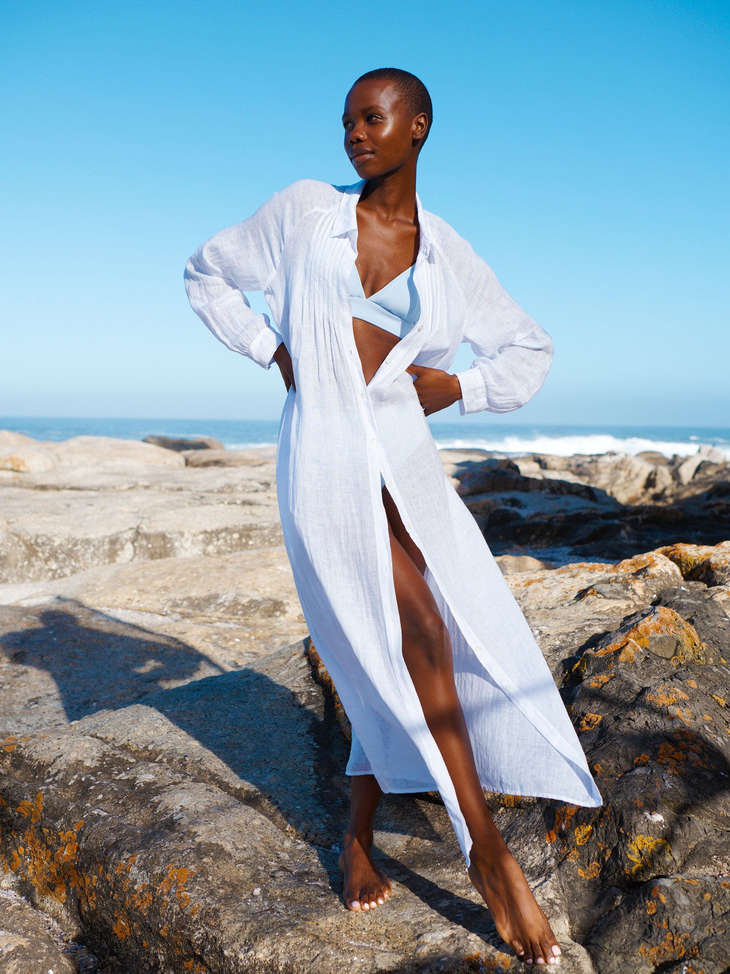 Sami gauze linen pleat front maxi dress - White