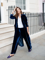 Thea silk blend velvet wide leg palazzo trousers - Navy