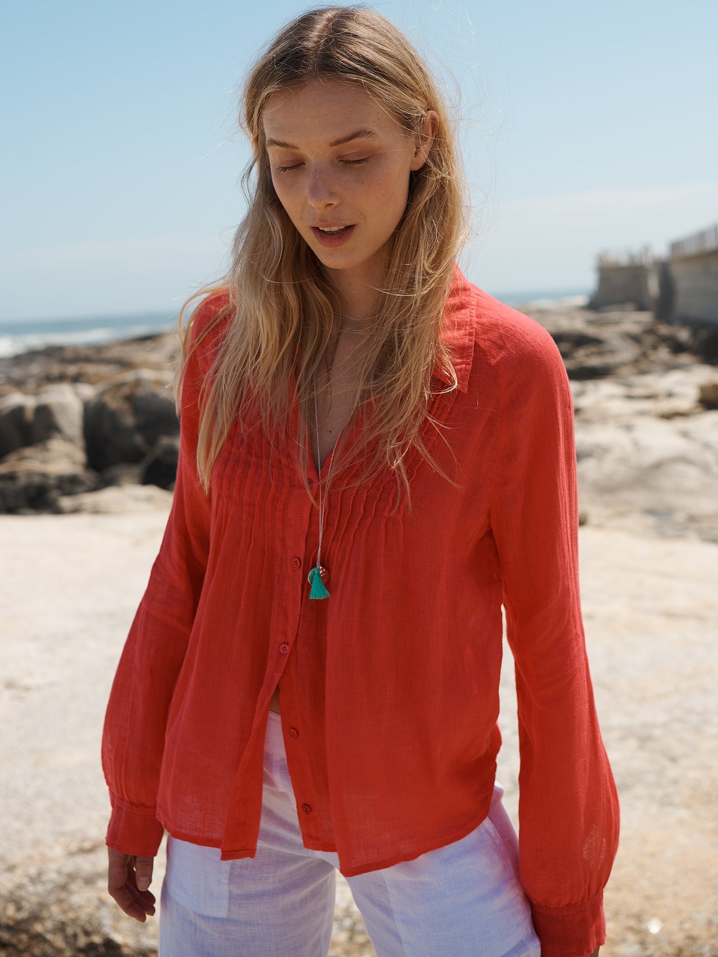 Lydia gauze linen pleat front blouse