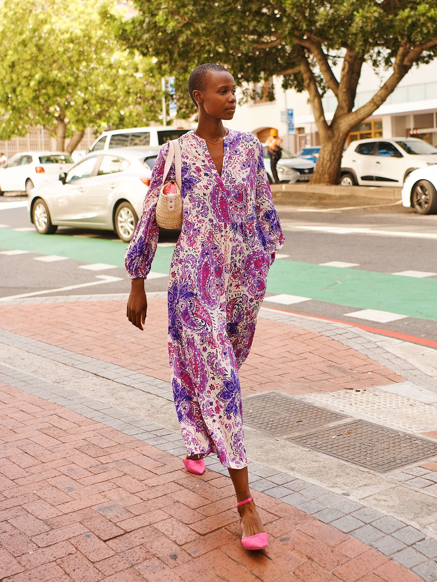 Genevieve silk giant painterly paisley dress