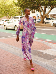 Genevieve silk giant painterly paisley dress