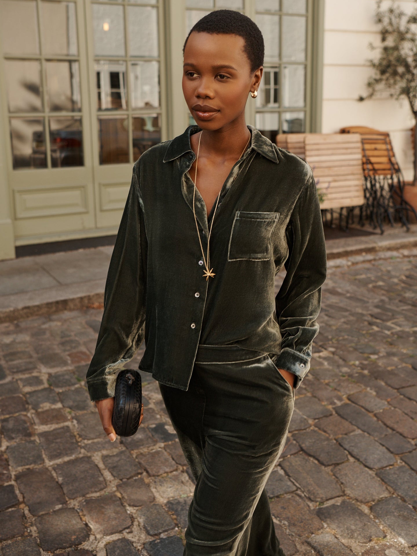 Patti silk blend velvet shirt - Khaki