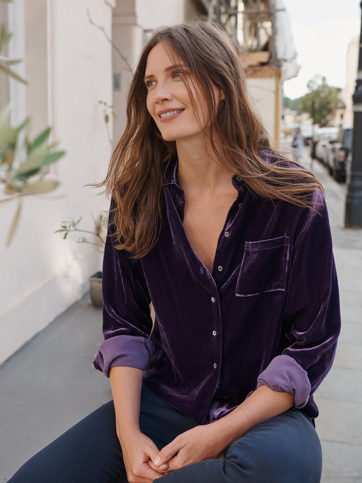 Patti silk blend velvet shirt - Blackberry