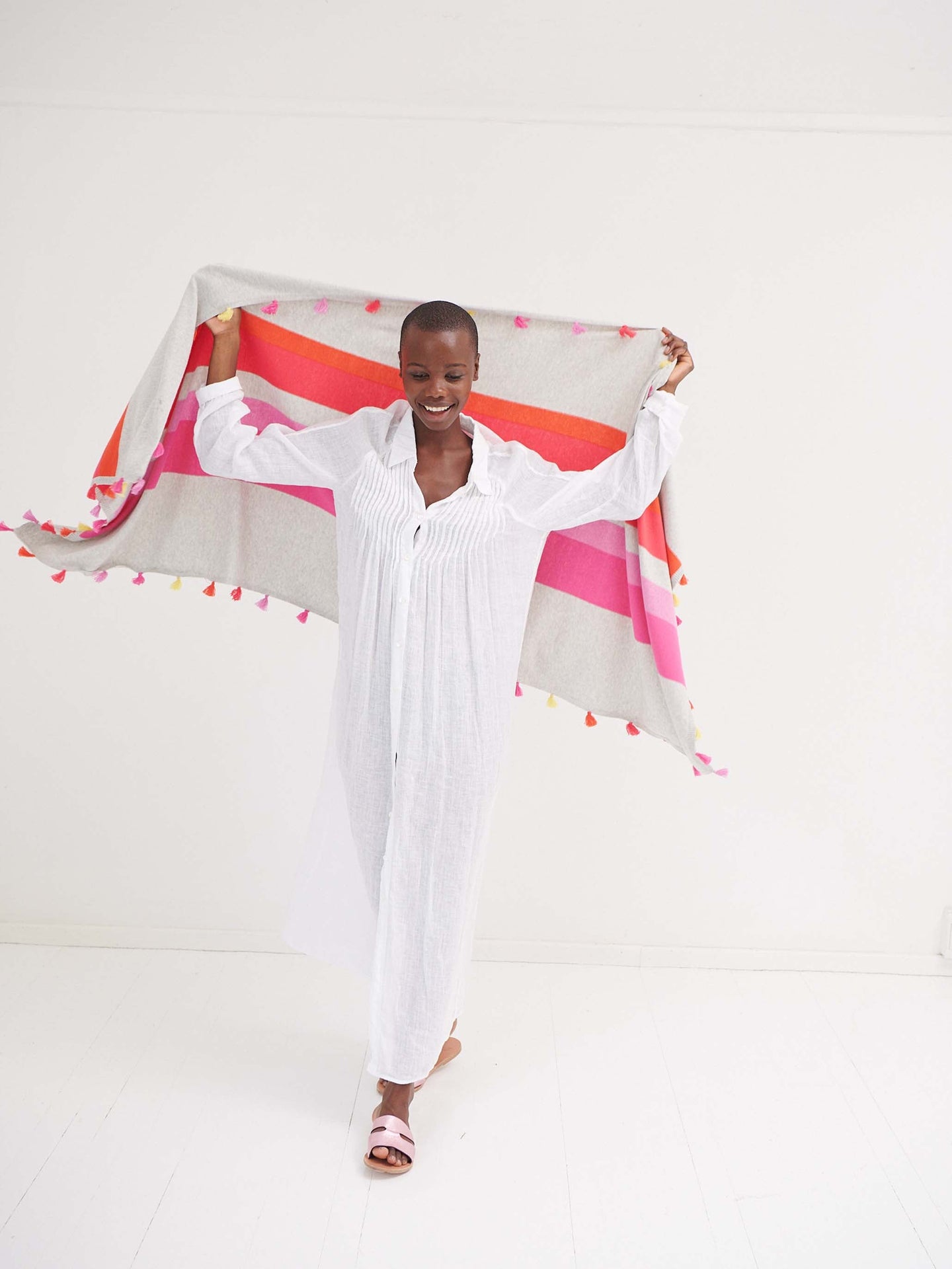 Ems multistripe tassel scarf