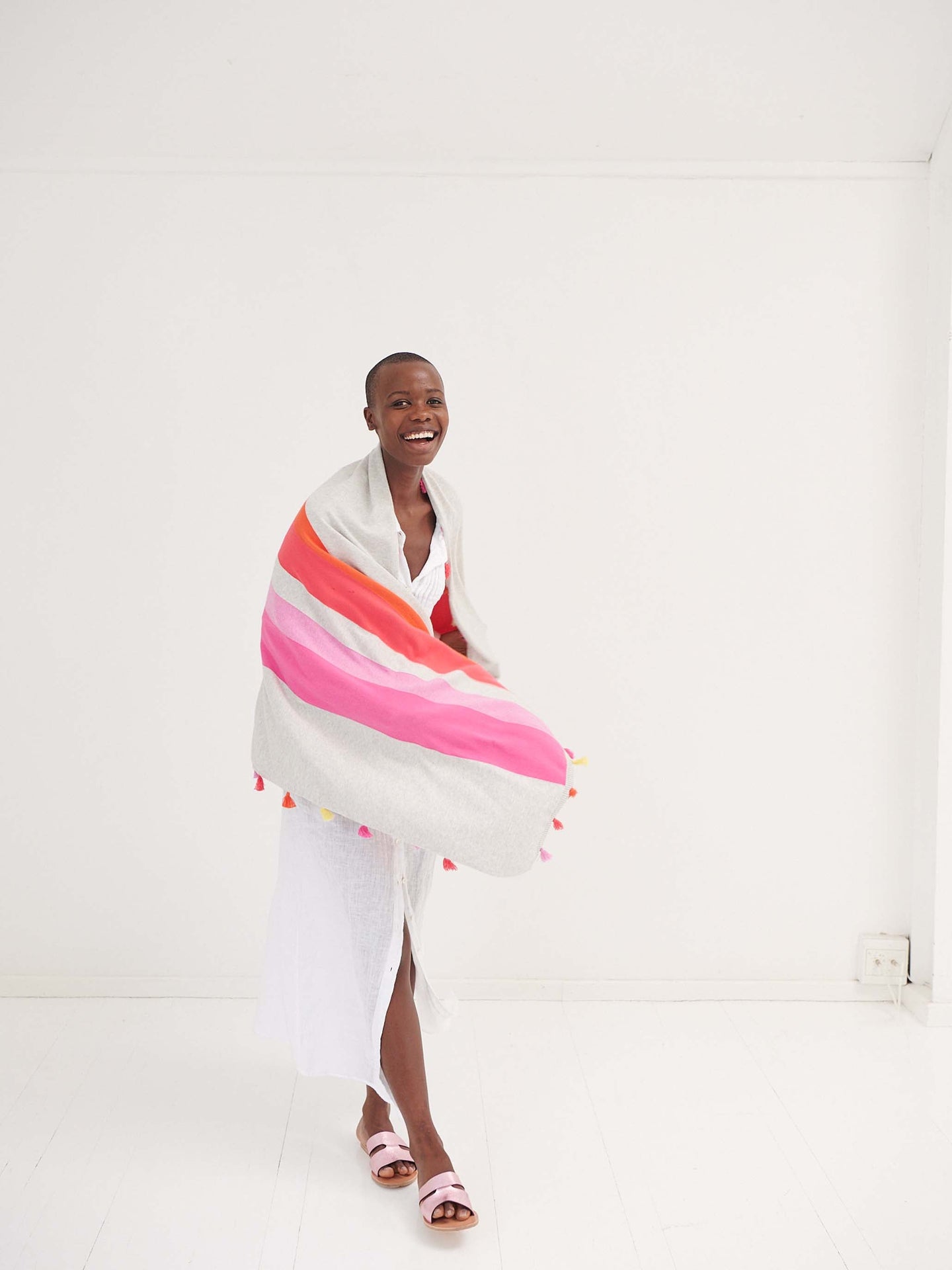 Ems multistripe tassel scarf