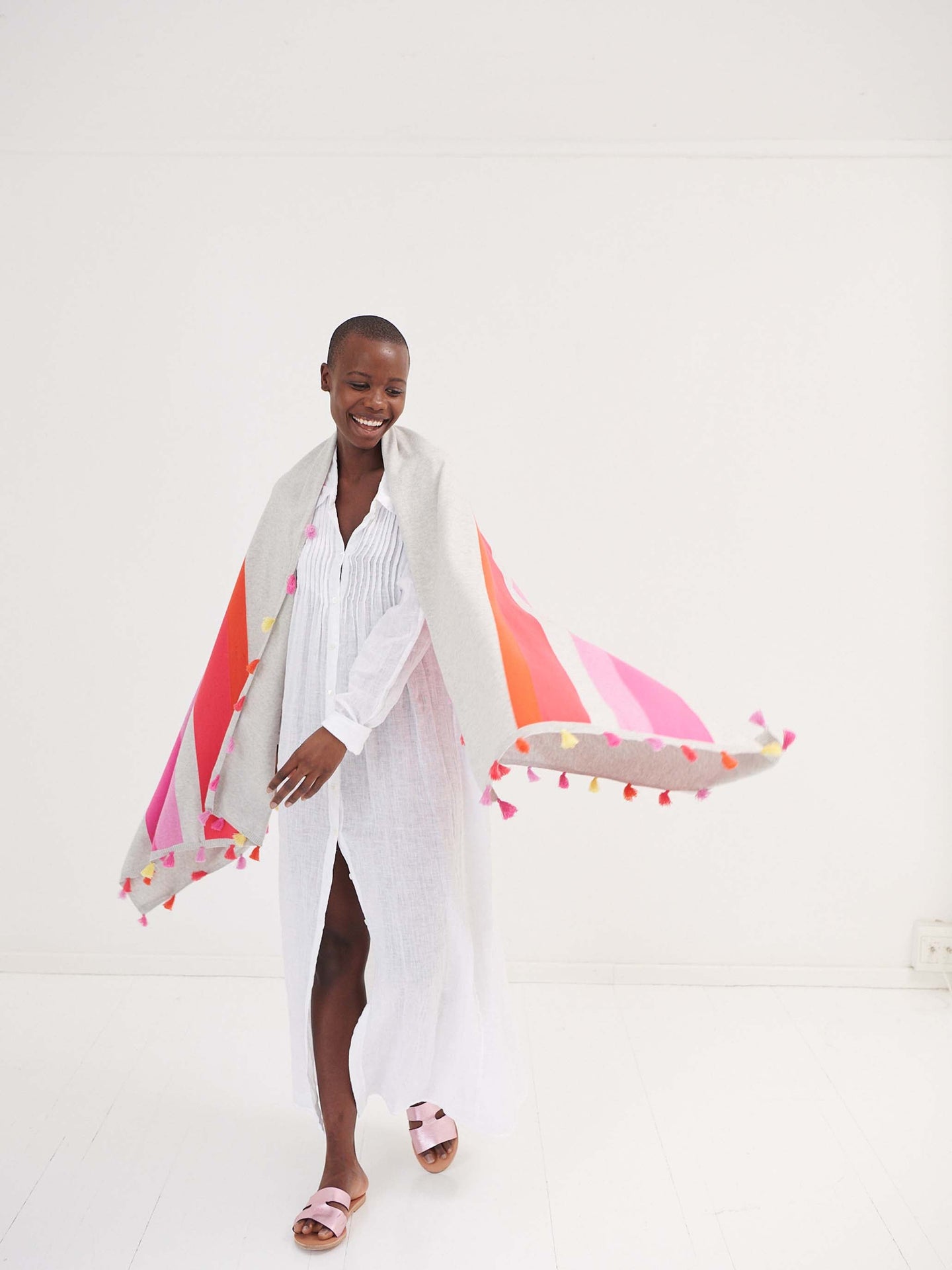 Ems multistripe tassel scarf