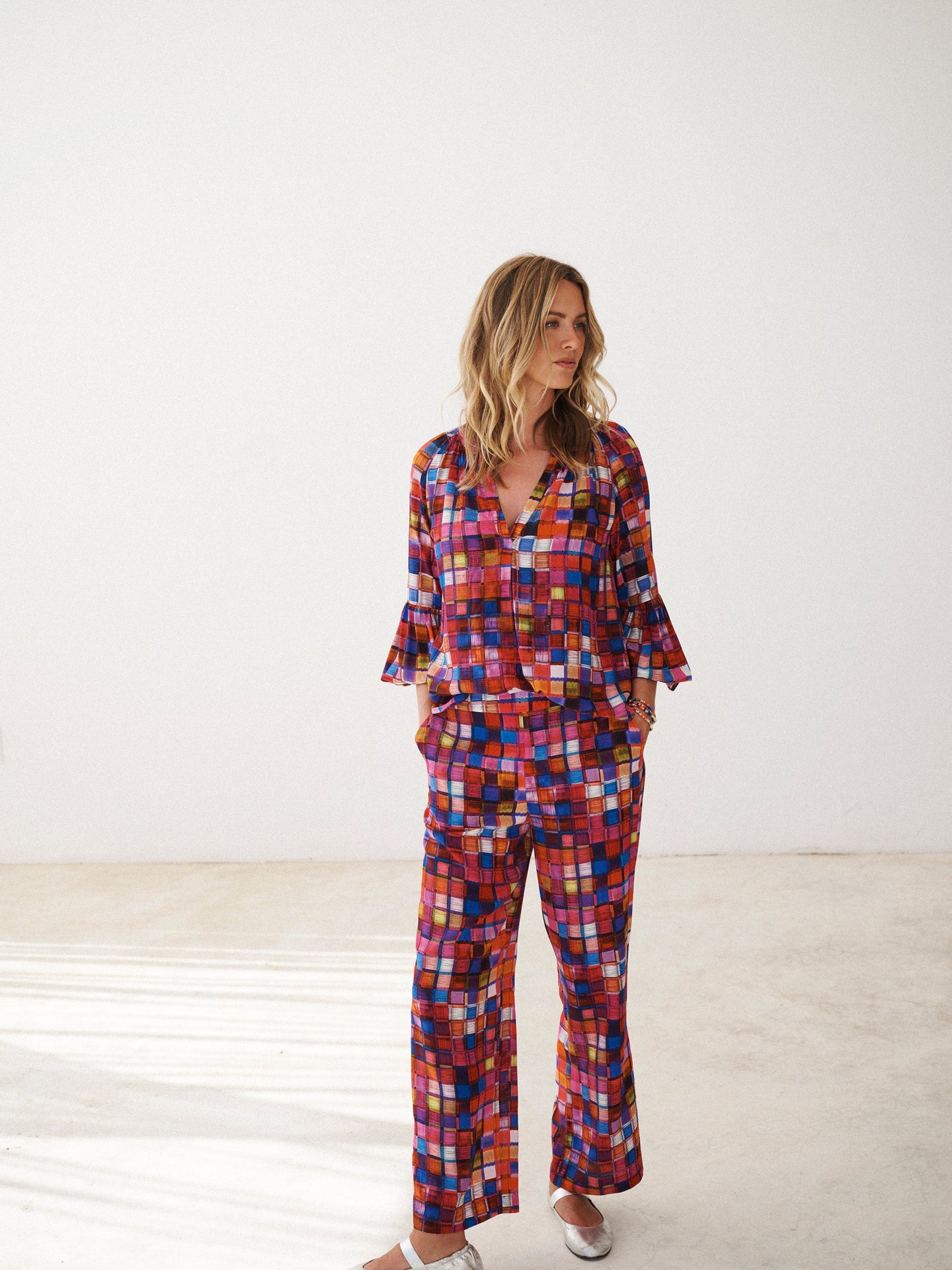 Thea silk etched square trousers