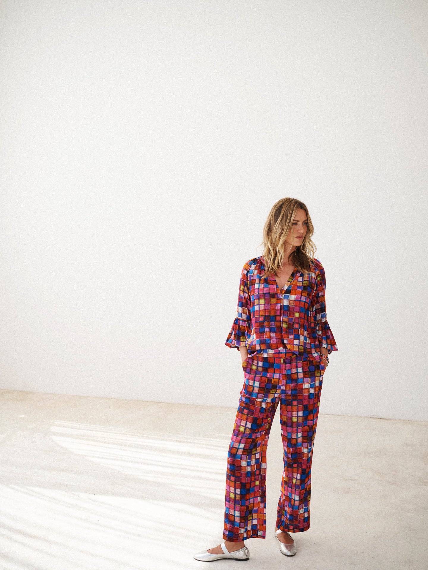 Thea silk etched square trousers