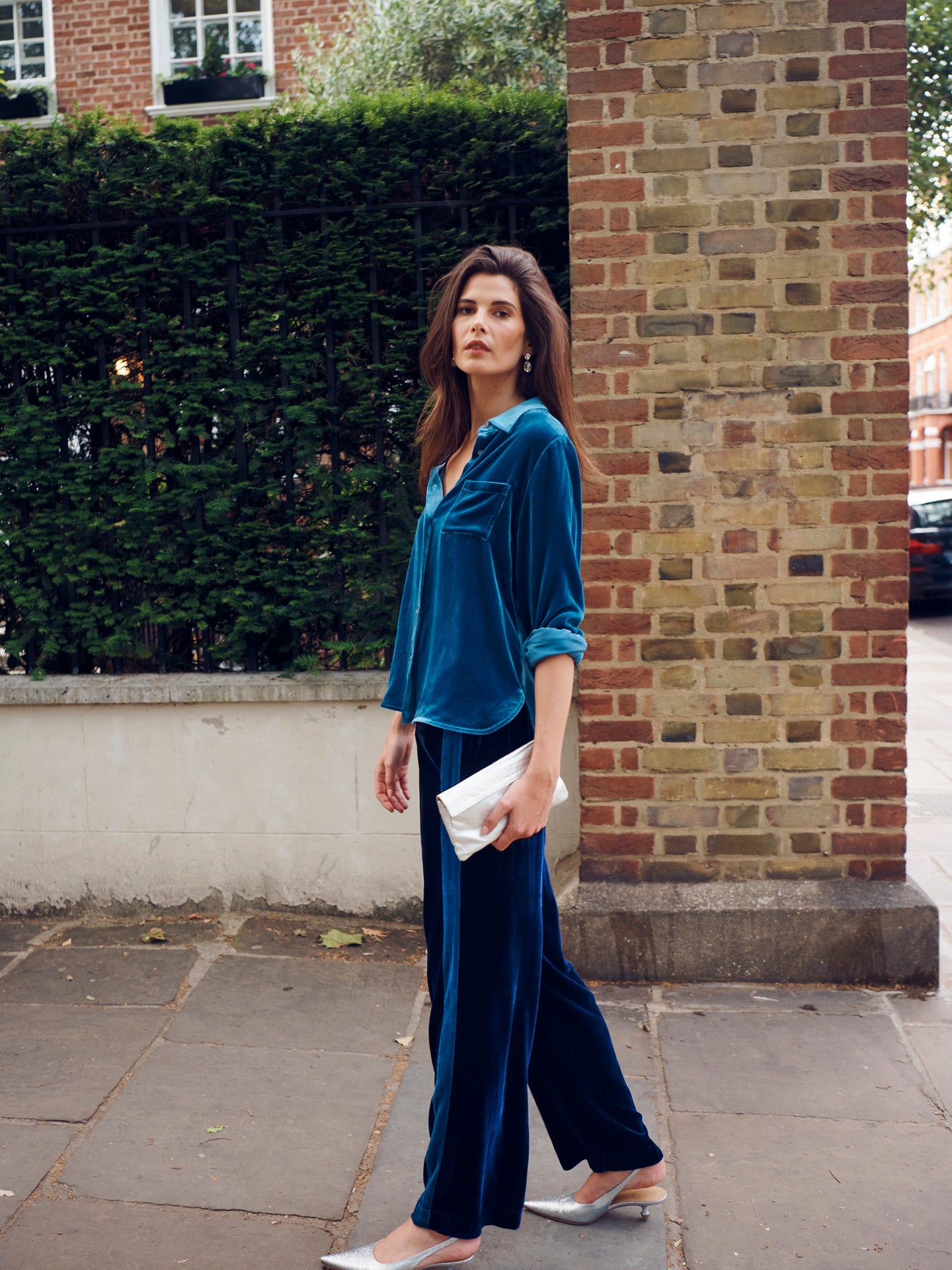 Thea silk blend velvet side stripe trouser - Midnight / Peacock