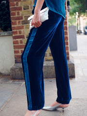 Thea silk blend velvet side stripe trouser - Midnight / Peacock