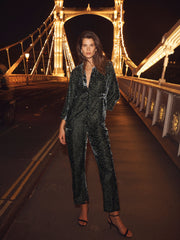 Pip silk blend velvet animal print jumpsuit - Khaki animal print