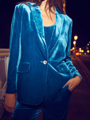 New May silk blend velvet jacket - Peacock Blue