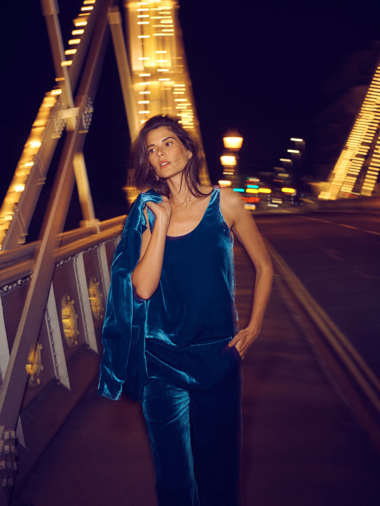 Violet silk blend velvet vest - Peacock