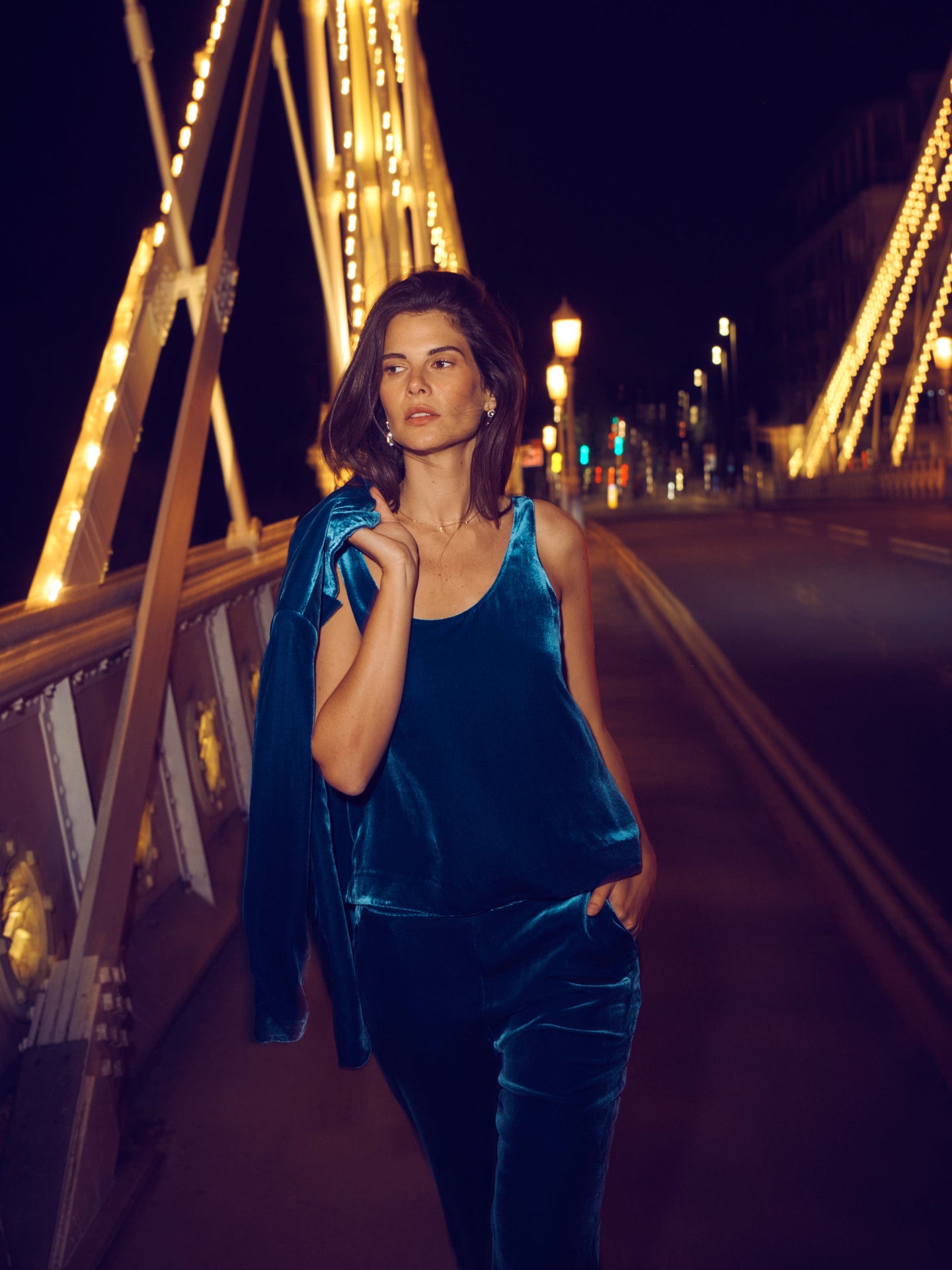 Violet silk blend velvet vest - Peacock