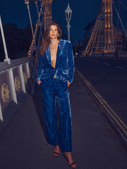 Thea silk blend velvet animal print trousers - Turquoise Animal Print