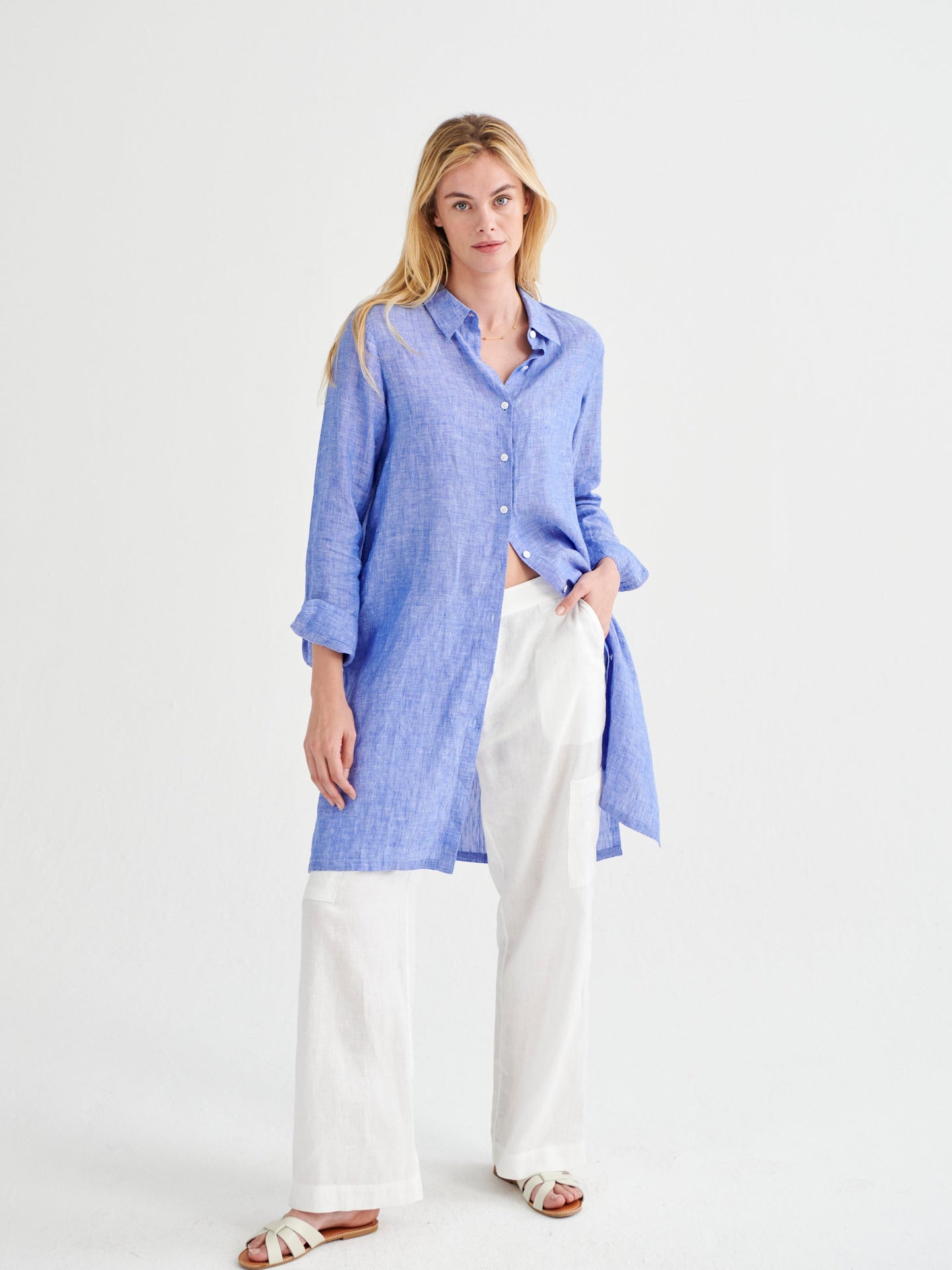 Phil linen shirt dress - Bright Blue
