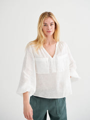 Alice gauze linen patch pocket shirt - White