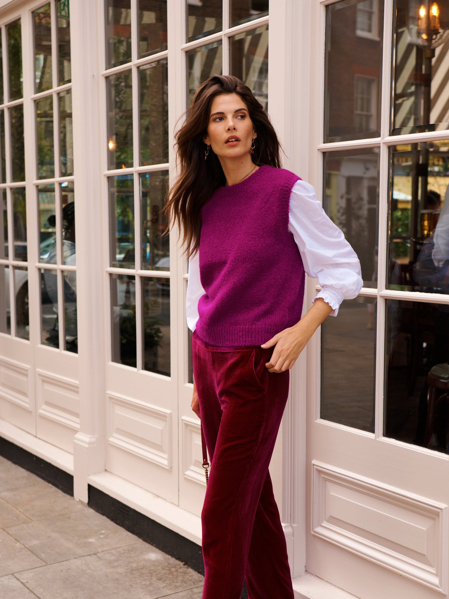 Thea silk blend velvet wide leg palazzo trousers - Hot Pink