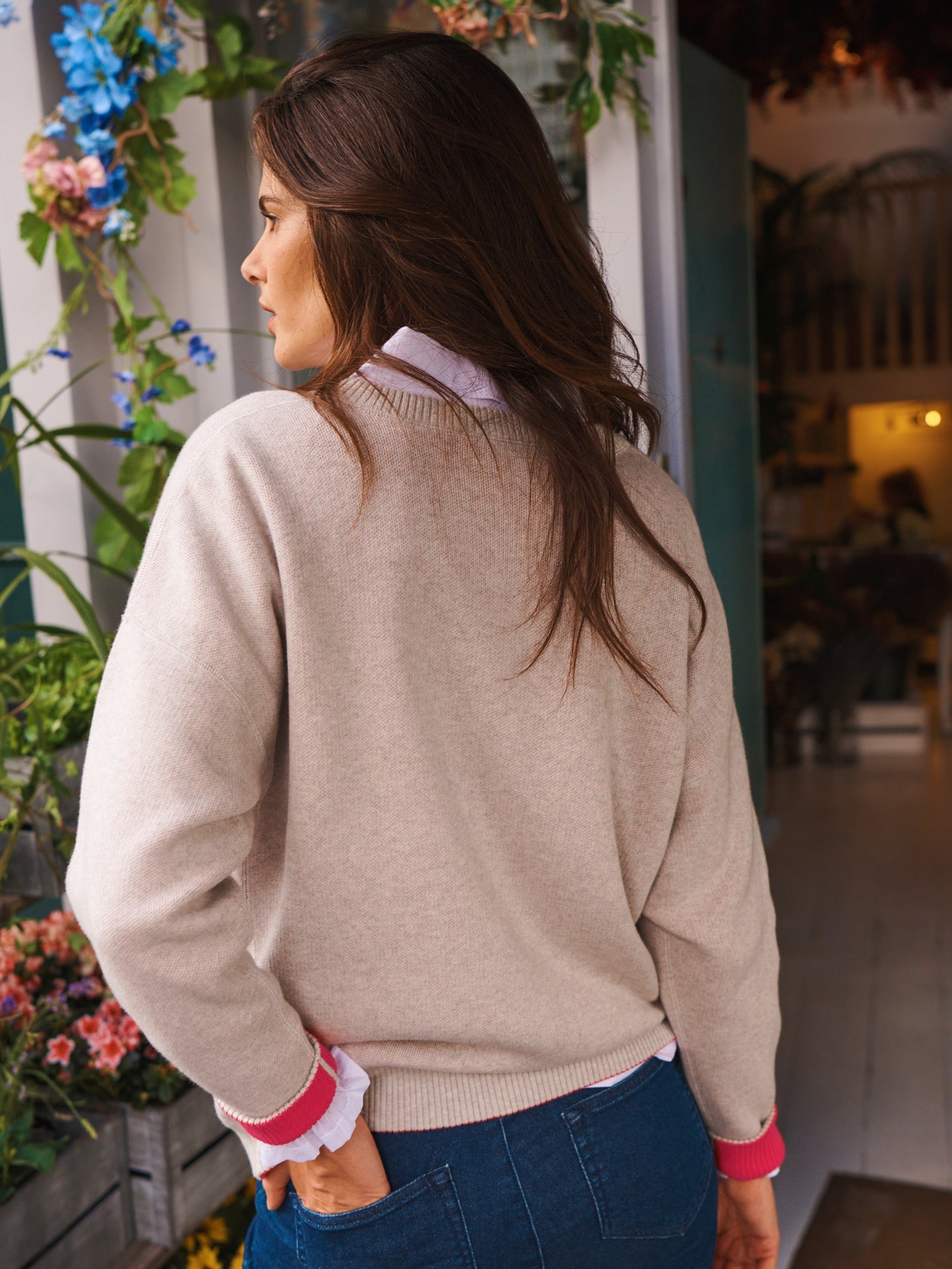 Jojo reversible cotton cashmere sweater - Light Grey / Rose Pink