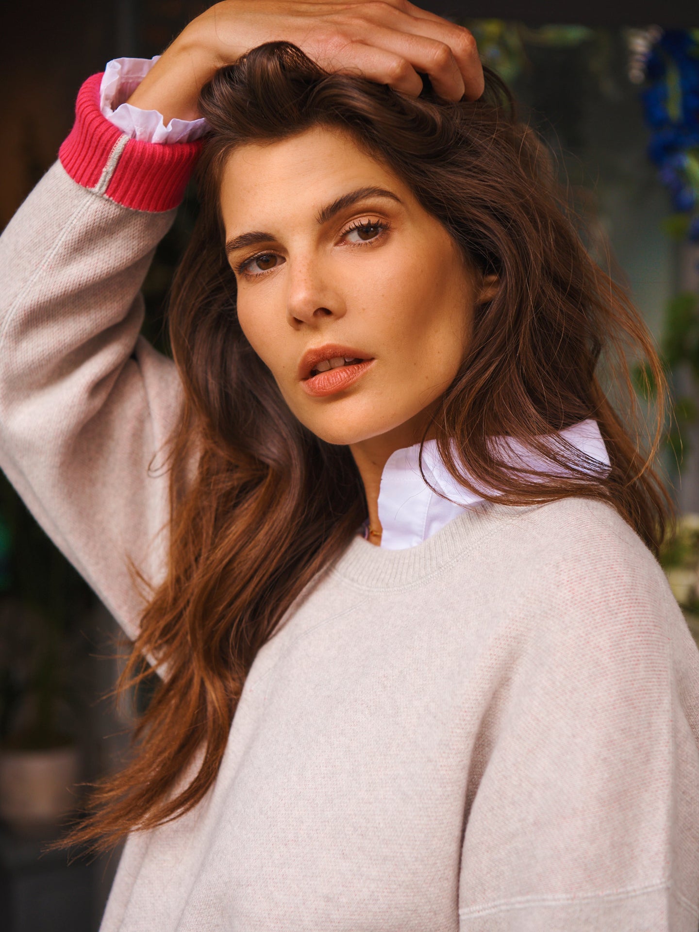 Jojo reversible cotton cashmere sweater - Light Grey / Rose Pink