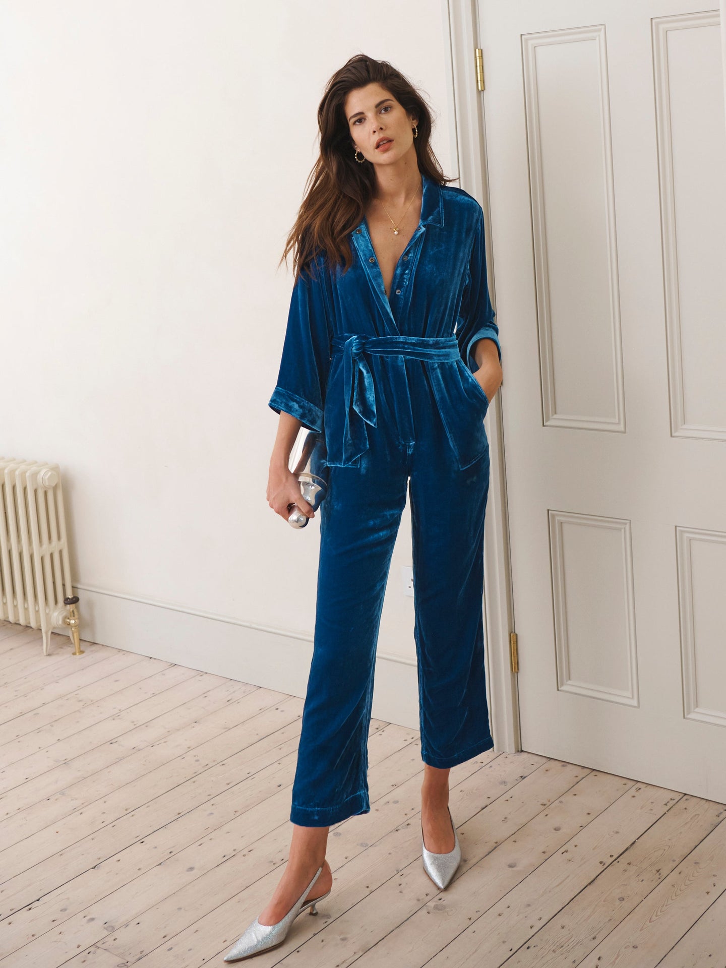 Pip silk blend velvet jumpsuit - Peacock Blue