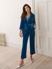 Pip silk blend velvet jumpsuit - Peacock Blue
