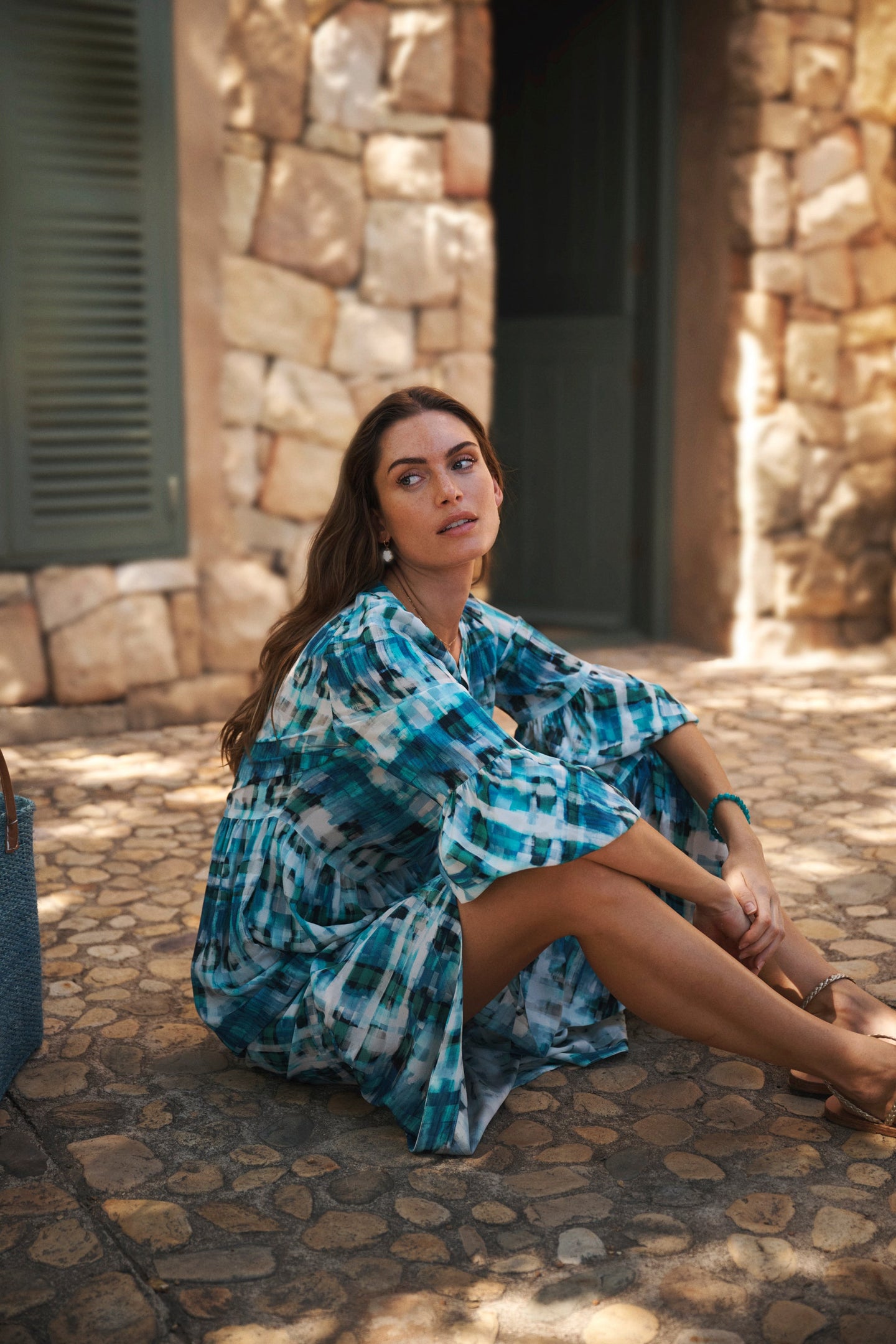 Goldie silk soft check print dress